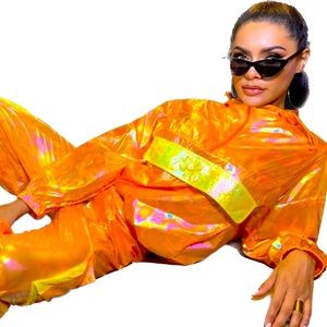 ✌️✌️✌️ D&M 🧡 DROP SHOULDER HOLOGRAPHIC WIND JACKET + PANTS SET